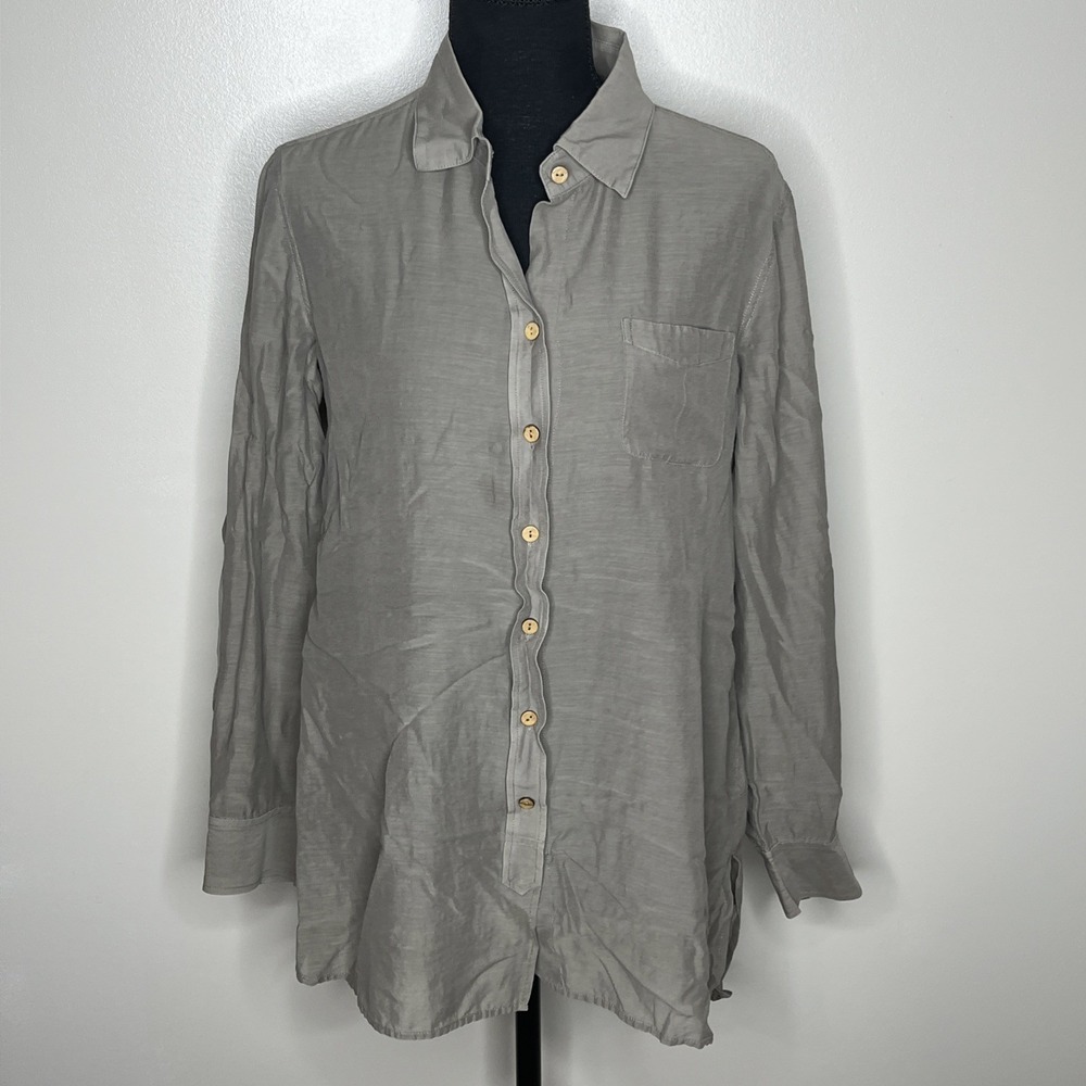 Saks Fifth Avenue Women's Button Down Oversized Beige Linen Top Size Large